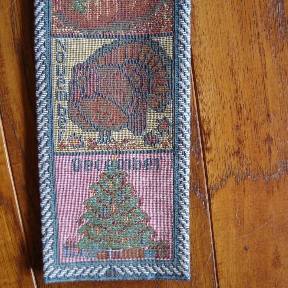 Vintage Tapestry Wall Hanging Monthly Seasons Calendar 36
